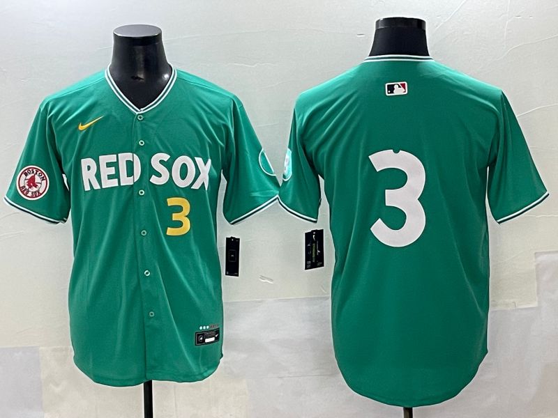 Men 2025 Boston Red Sox 3 No Name Green Joint Name Nike MLB Jersey style 7